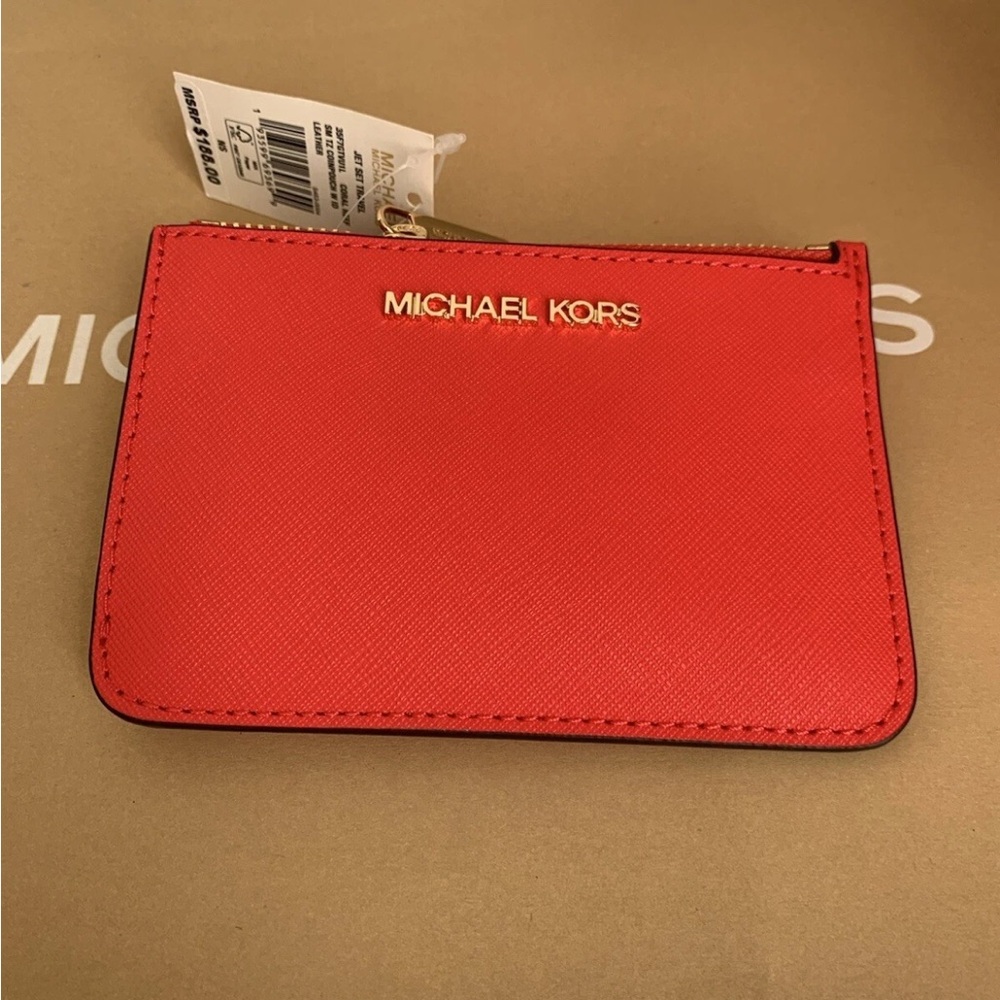 Michael Kors Vibrant Orange Coin Pouch with ID Holder